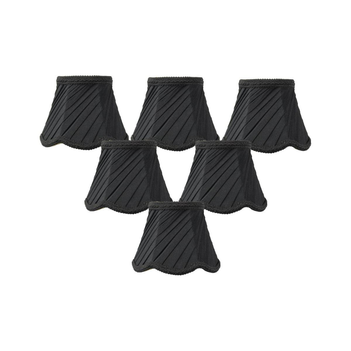 5"W x 4"H Set of 6 Pleated Scallop Clip-on Candelabra Lampshade Black Fabric