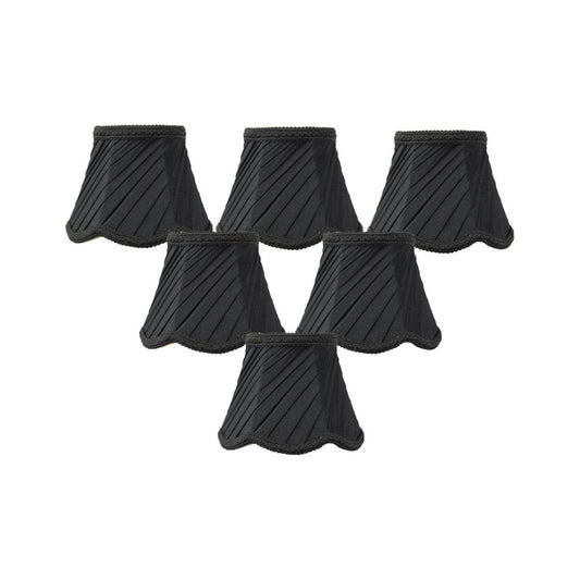 5"W x 4"H Set of 6 Pleated Scallop Clip-on Candelabra Lampshade Black Fabric