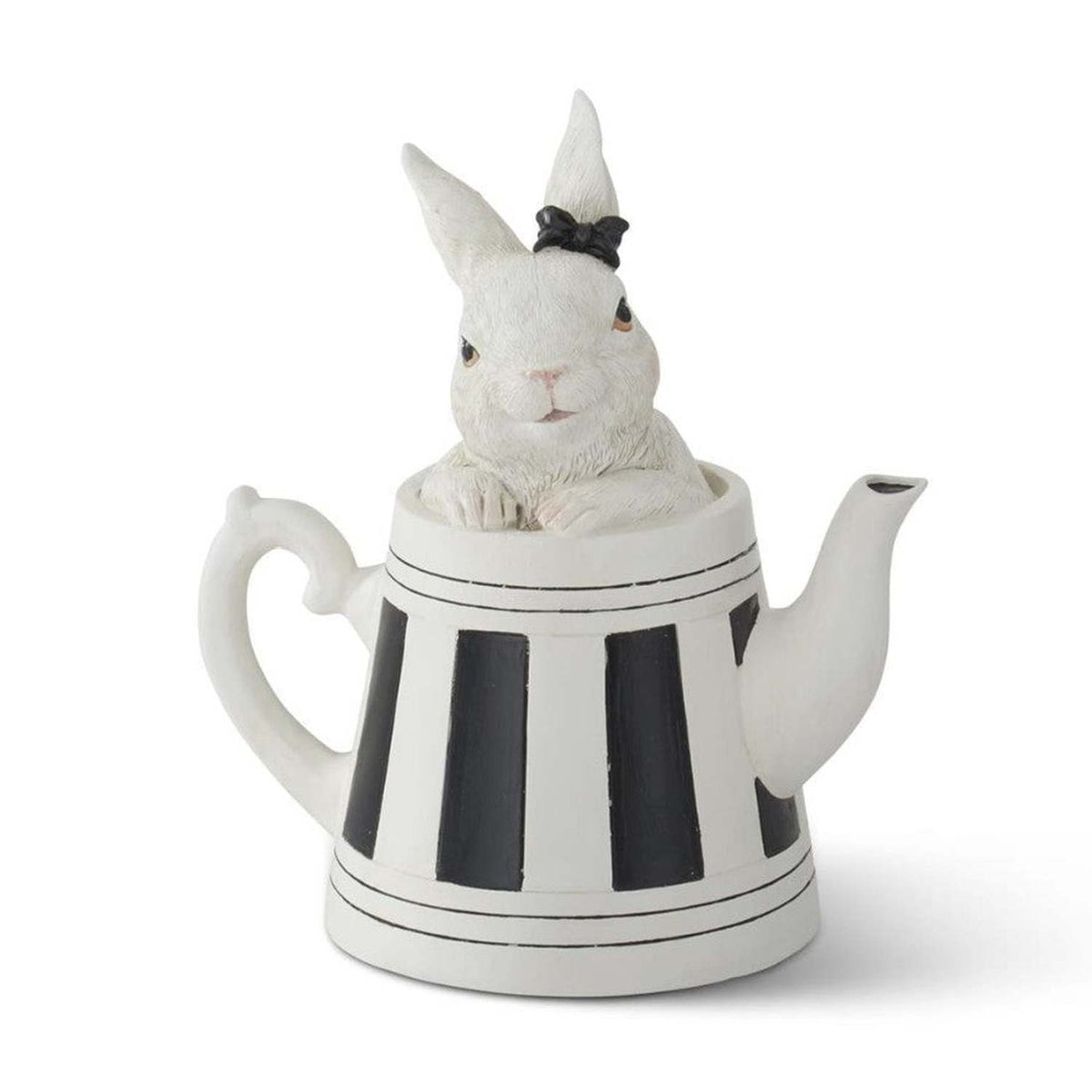 5.75 in White Resin Bunnies in Black & White Teapots (Set of 2)