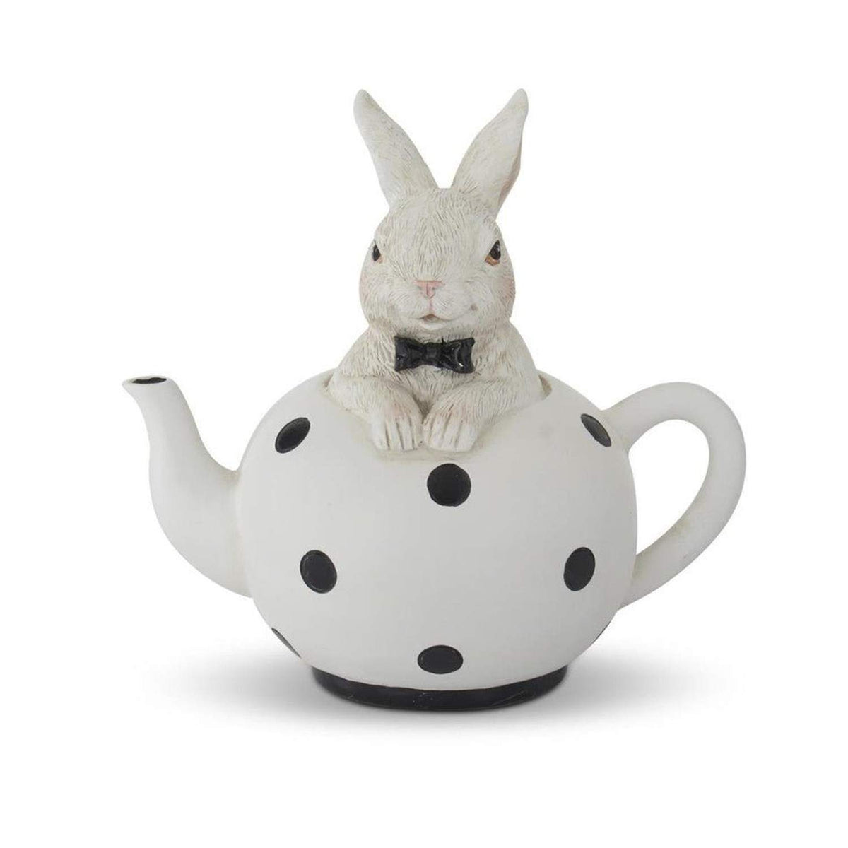 5.75 in White Resin Bunnies in Black & White Teapots (Set of 2)