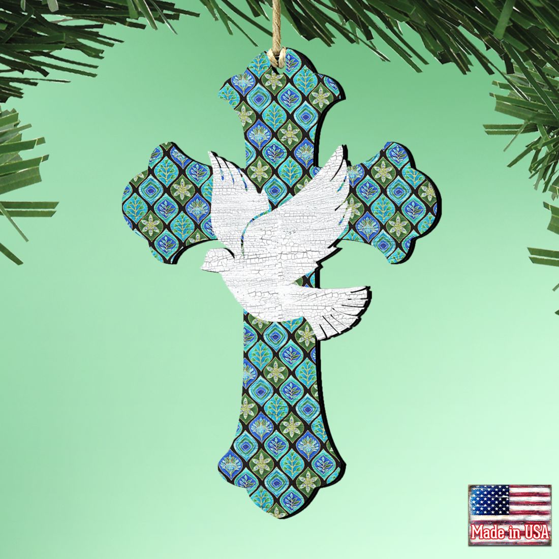 White Doves Cross Wooden Ornaments by G. DeBrekht - Nativity Holiday Decor - 8191163-2