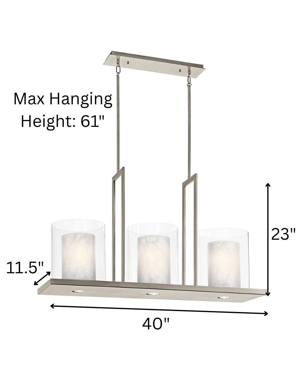 Triad 40"W 6-Light Classic Pewter Finish Clear Glass White Vetro Mica Shades Linear Chandelier by Kichler