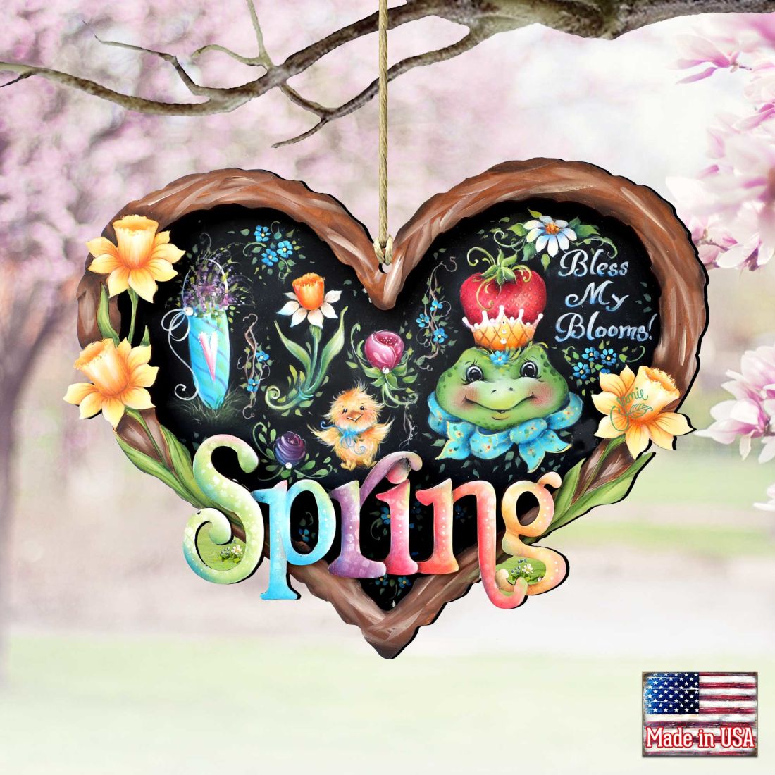 Bless my Bloomin Heart Wooden Ornaments by Jamie Mills-Price - Easter Spring Decor - 8457608