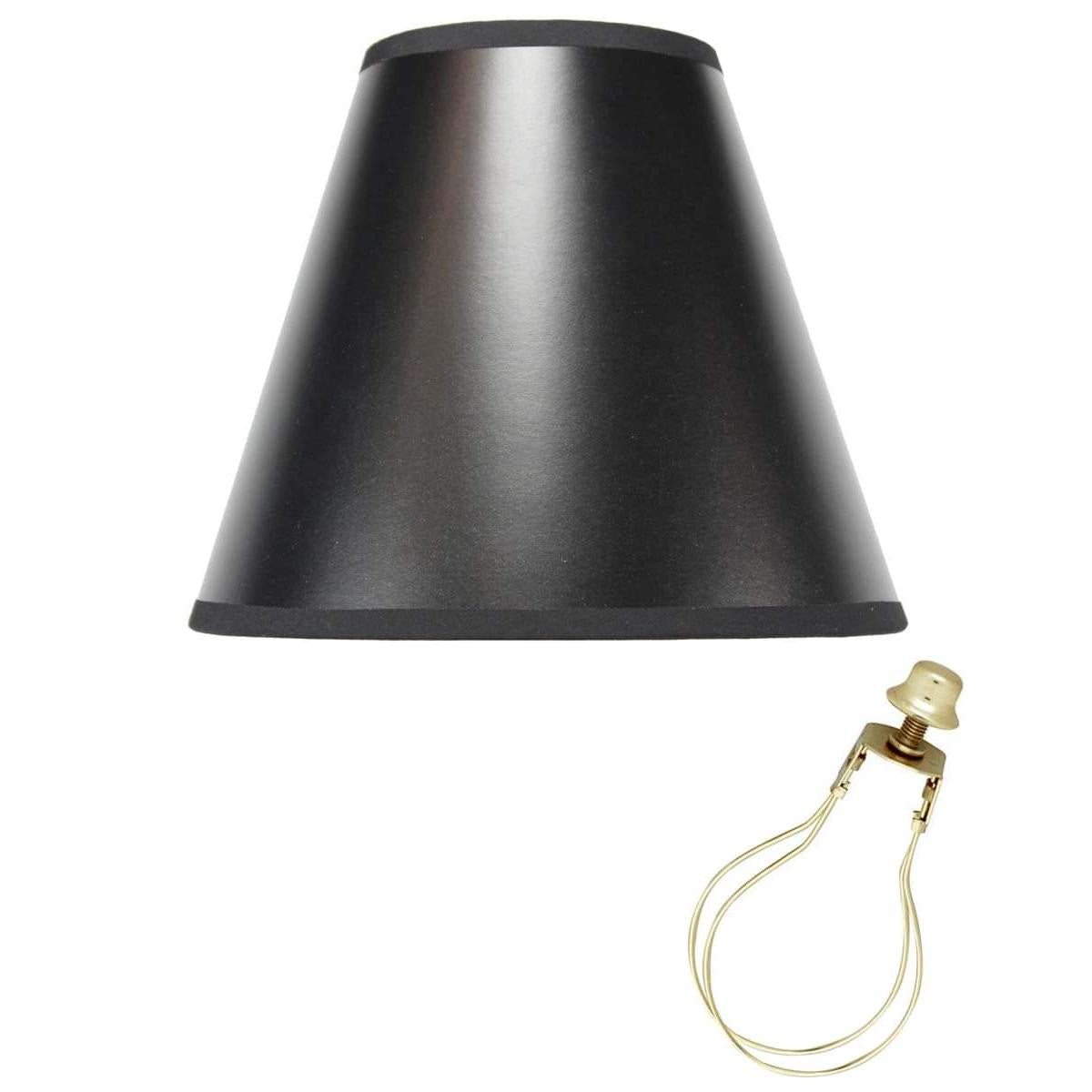 a black lamp shade and a gold wire