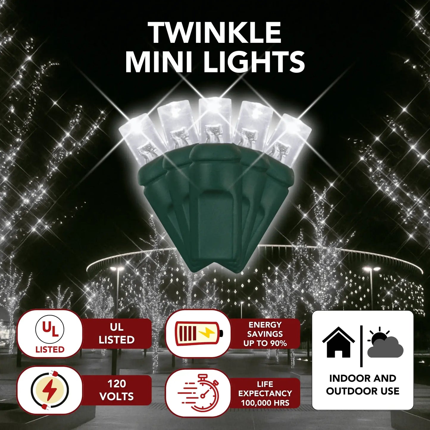 LED Mini Lights 5MM Cool White Twinkle Green Wire  6" Spacing