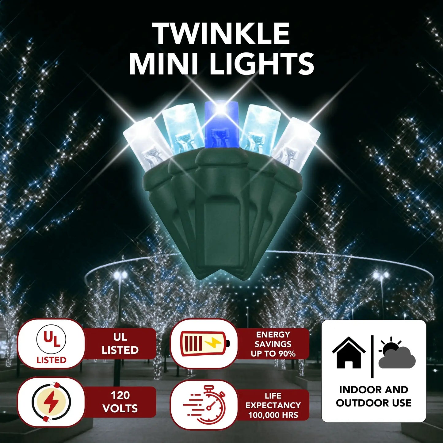 LED Mini Lights 5MM Blue/Cool White Twinkle - 6" Spacing