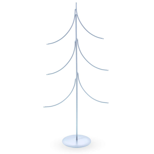 6-Arm Tiered Tree Silver Metal Ornament Display Stand 14 Inches