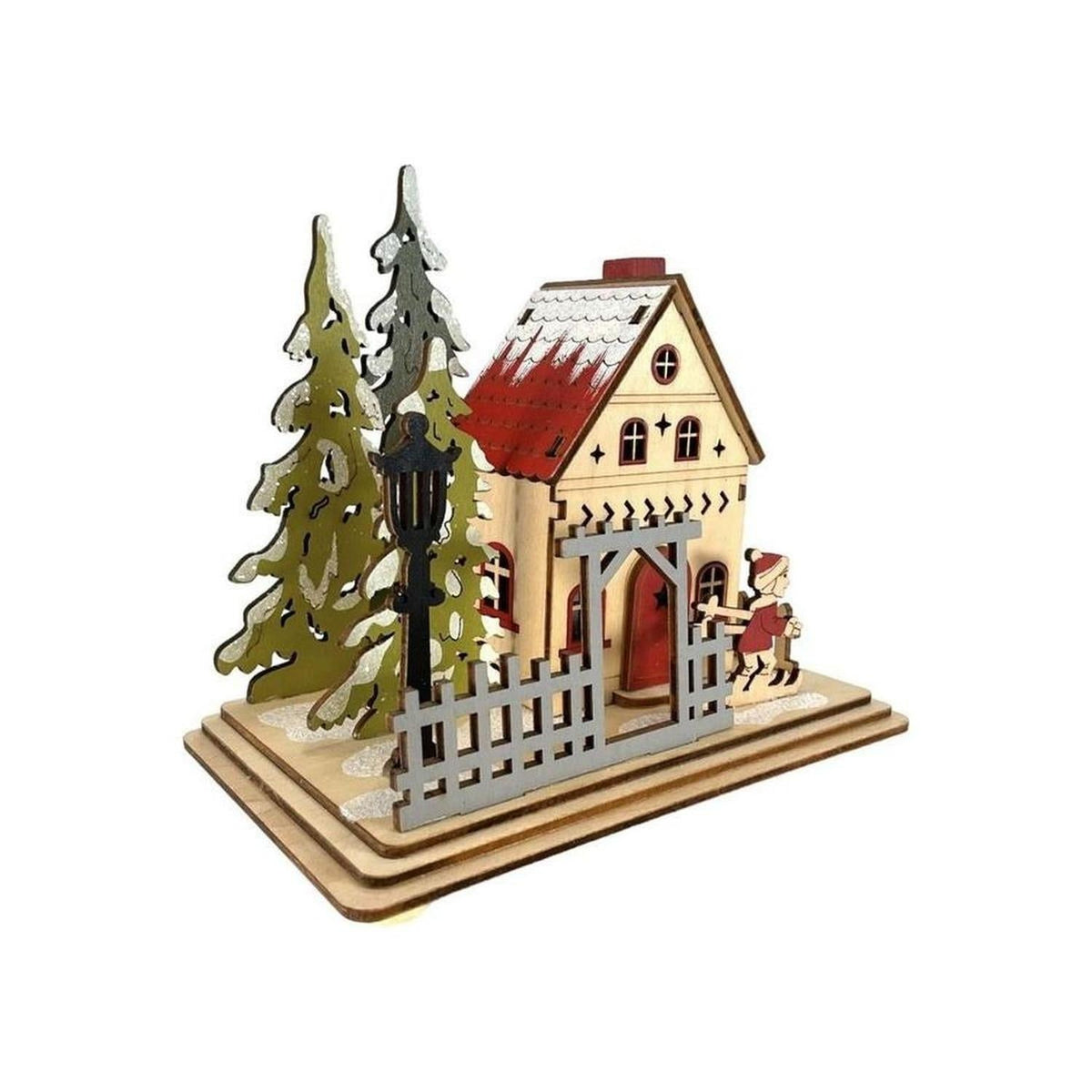 6" Lighted Laser Cut Wood Houses