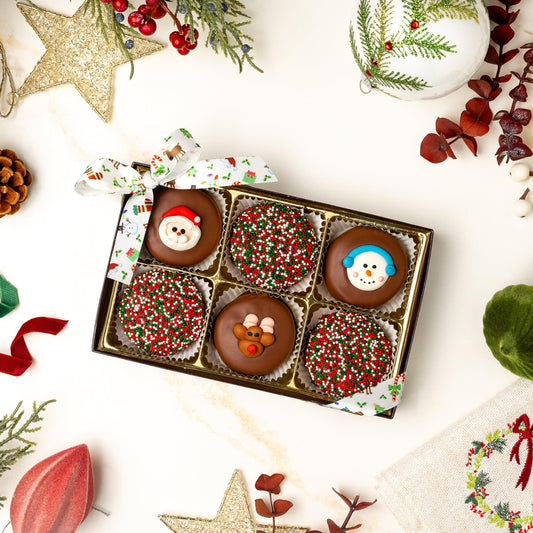 a box of cookies with decorations