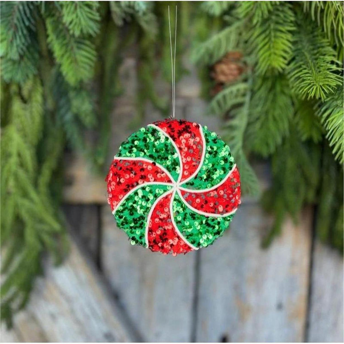 6" Sequin Peppermint Ornament: Red/Green