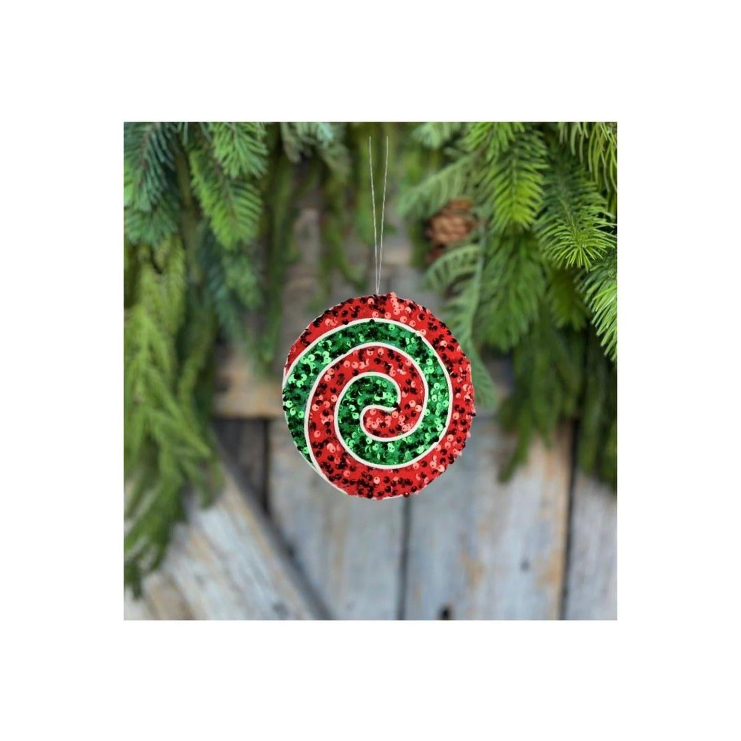 6" Sequin Peppermint Swirl Ornament: Red/Green