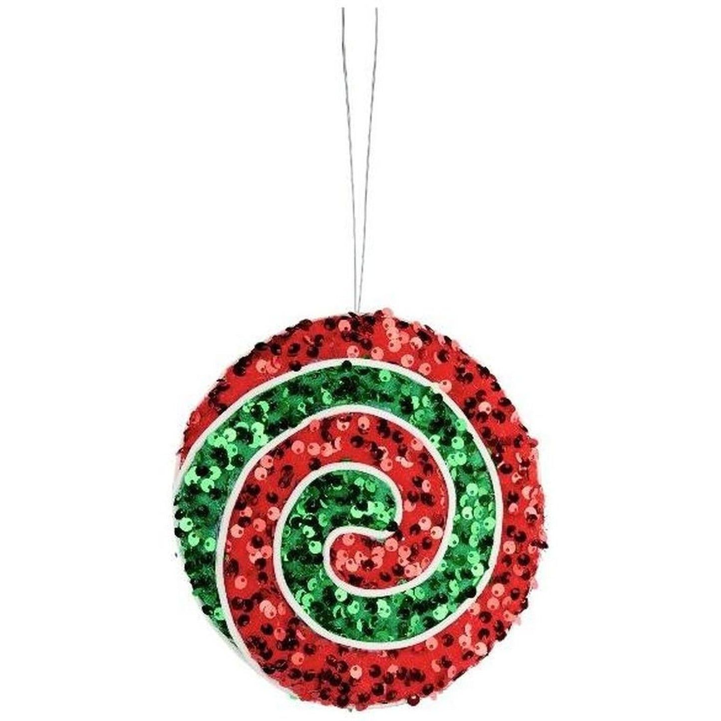 6" Sequin Peppermint Swirl Ornament: Red/Green