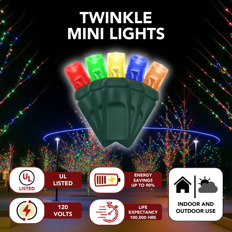 LED Mini Lights 5MM Multicolor Green Wire 6" Spacing