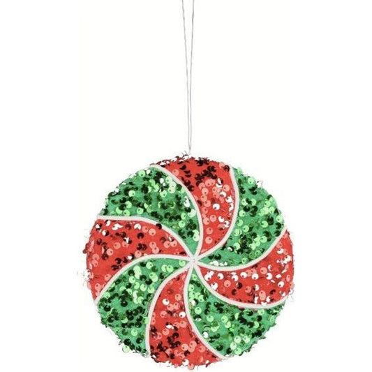 6" Sequin Peppermint Ornament: Red/Green