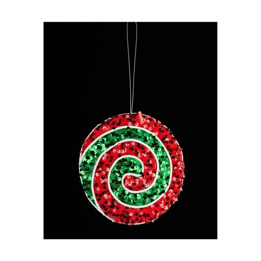 6" Sequin Peppermint Swirl Ornament: Red/Green