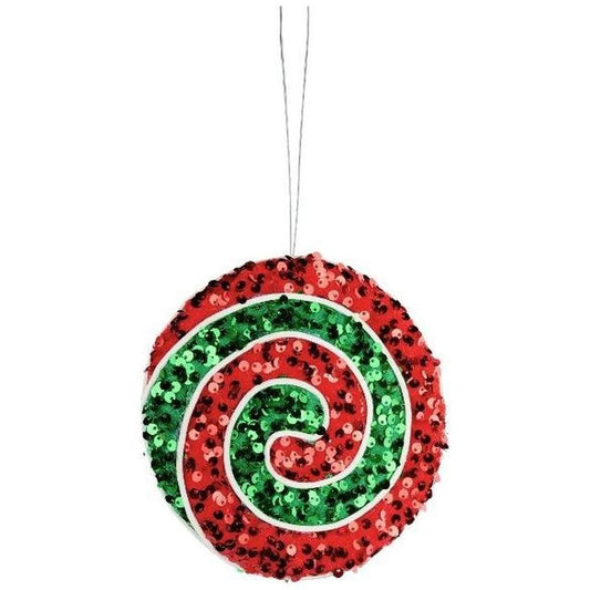 6" Sequin Peppermint Swirl Ornament: Red/Green