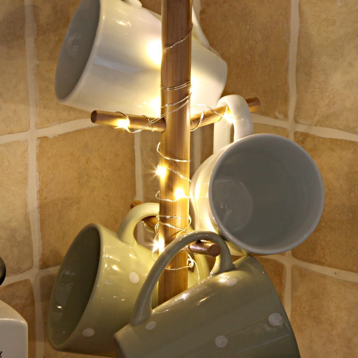 a group of mugs from a pole