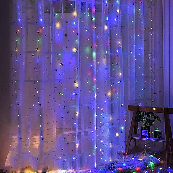 USB Fairy Curtain Lights Decorative Ambient Lighting with Remote 300 LED 9FT x 9FT