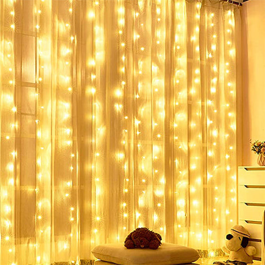 USB Fairy Curtain Lights Decorative Ambient Lighting with Remote 300 LED 9FT x 9FT