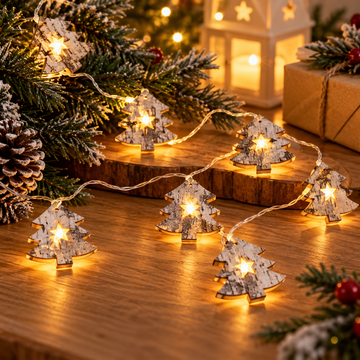 10 LED Battery Operated String Light with Wooden Christmas Tree - Warm White
