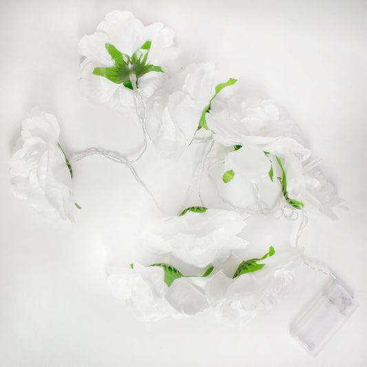 8 LED String Light Battery Operated with White flower - Warm White