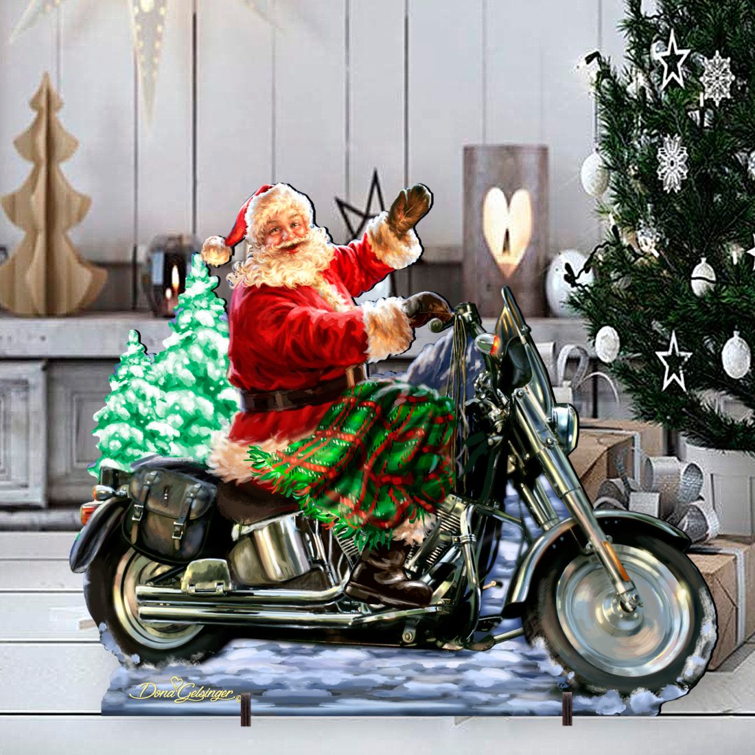 Santa Motorcycle Rider Christmas Outdoor Yard Sign by D. Gelsinger - Christmas Santa Snowman Decor - 8461029F-1553