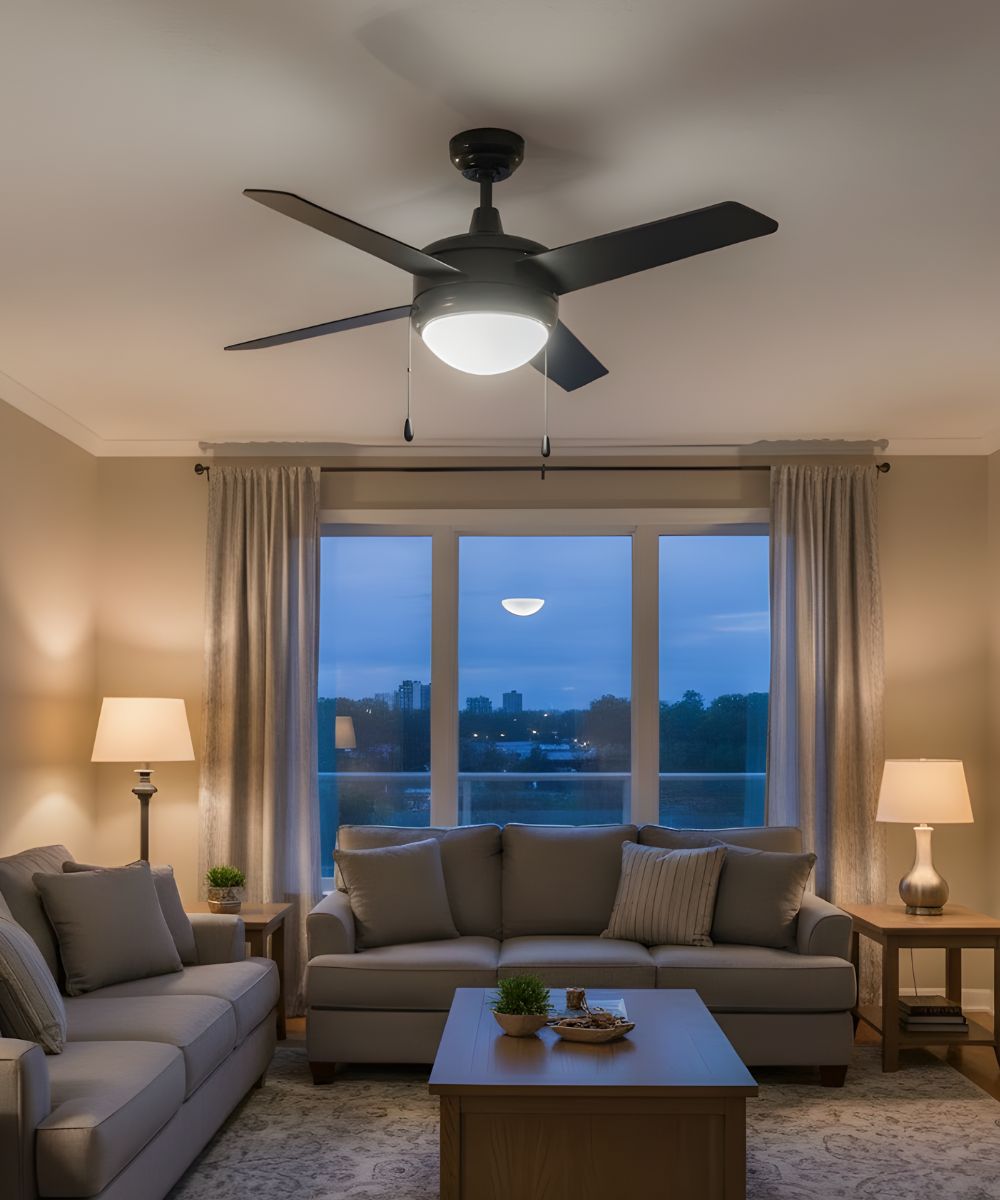 52" Europa IV 4-Blade Ceiling Fan Black Finish with Integrated LED Light