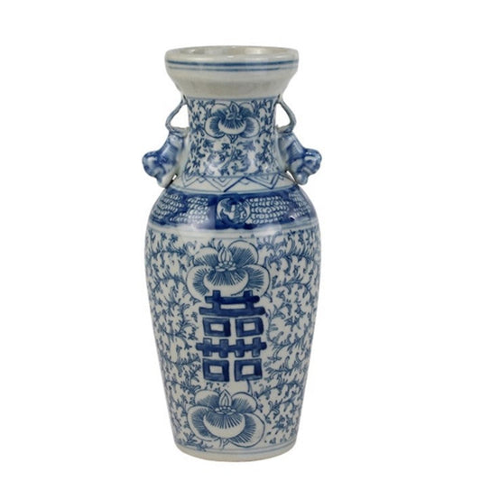 a blue and white vase