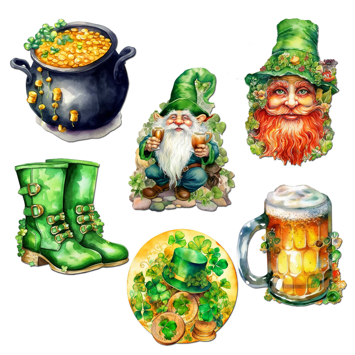 St. Patrick's Day Decorative Eco Wood Magnets Set of 6 by G. Debrekht - St. Patrick's Day Decor - 8090058G-S6