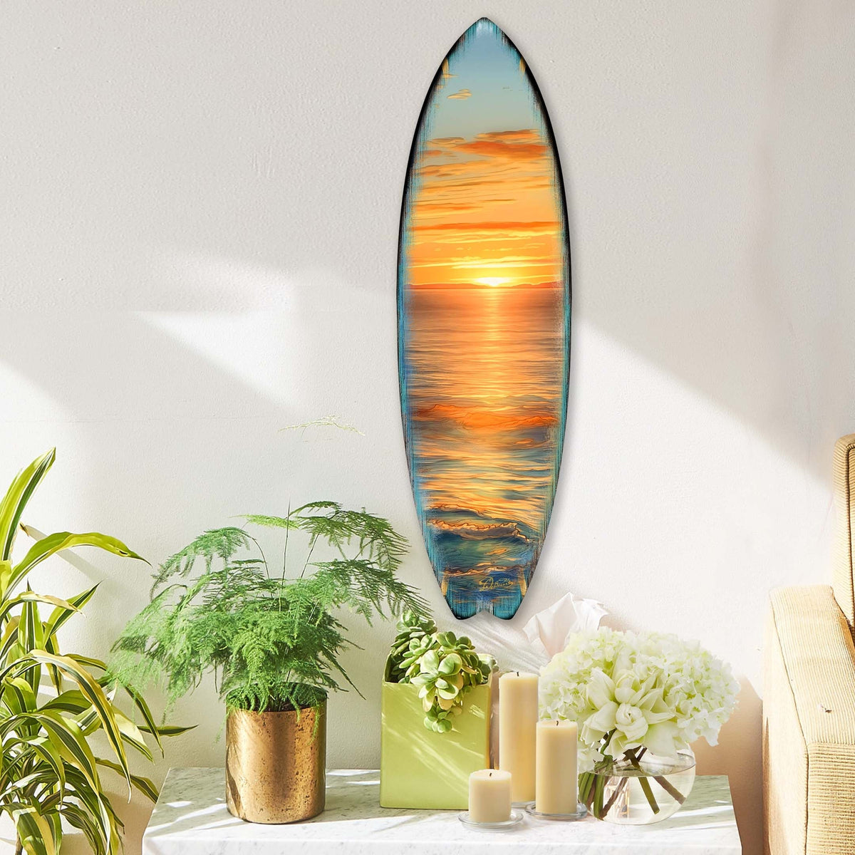 Golden Waves Surfboard Coastal Wall Art by G. DeBrekht - Coastal Holiday Decor - 8490134HS