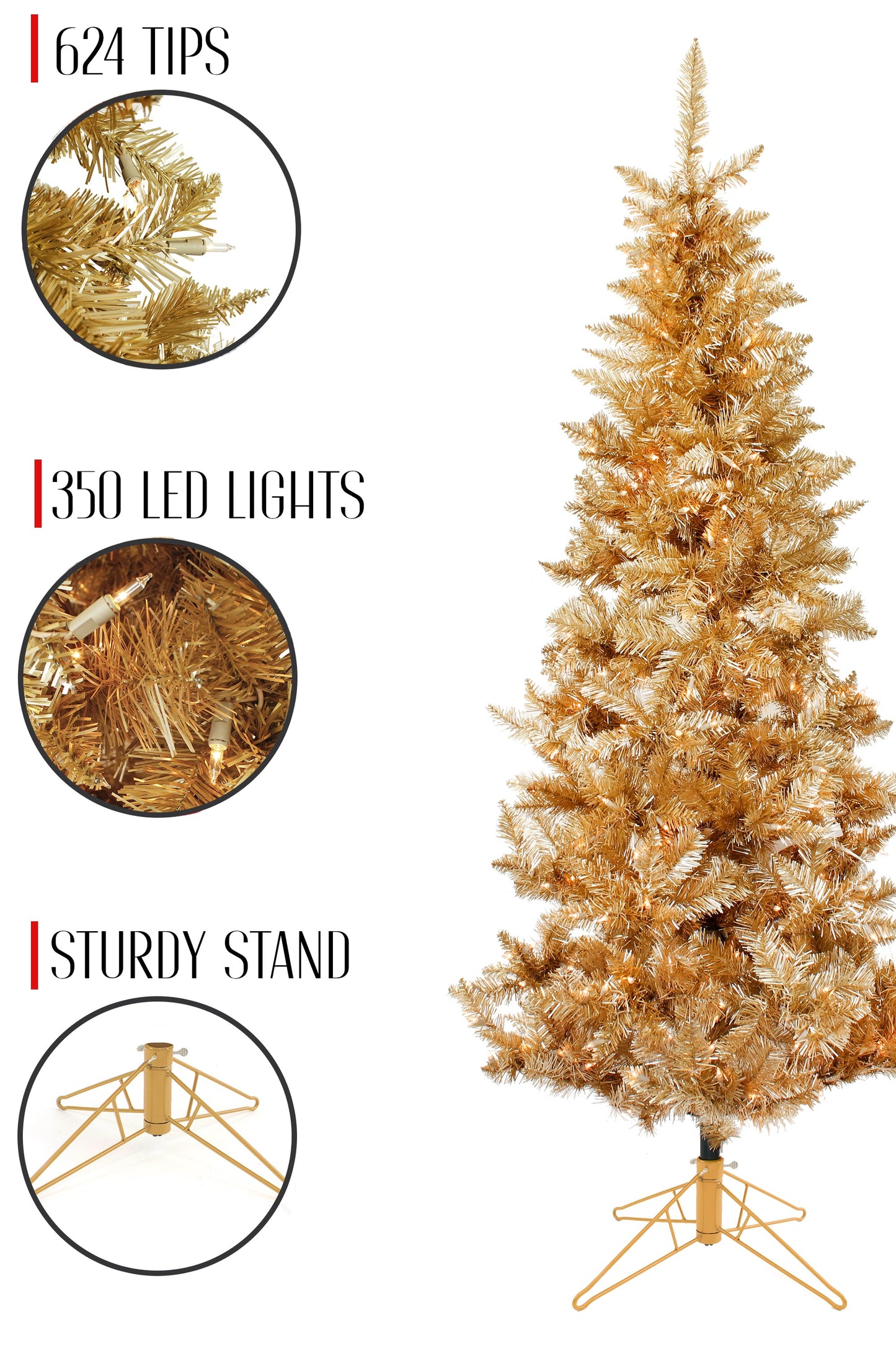 Rose Gold Slim Prelit Christmas Tree with Warm White Lights