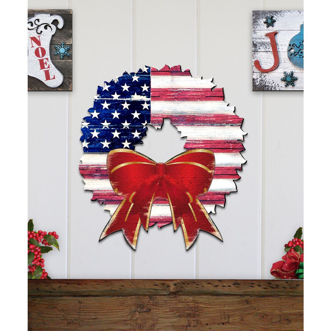 USA American Flag Wreath Holiday Door Decor by G. DeBrekht - American Christmas Decor - 8185302H-USA