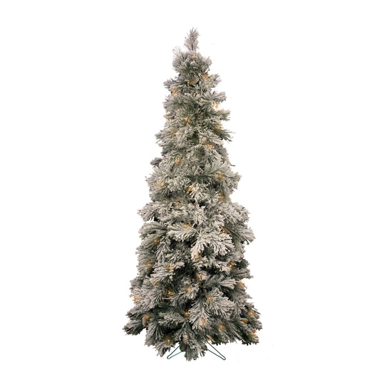 7' Pre-Lit Slim Heavy Snow Flocked Alberta Tree with Metal Stand, Dia 31.5", 213 tips, 280 Led Light