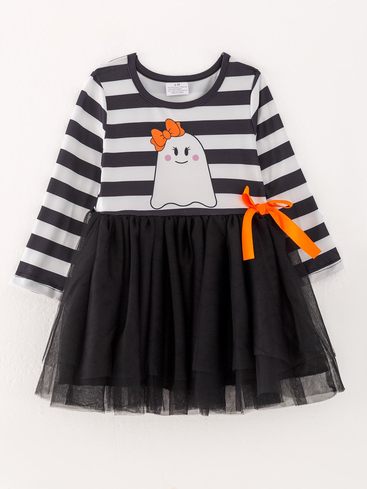 a black and white striped dress with a ghost on it