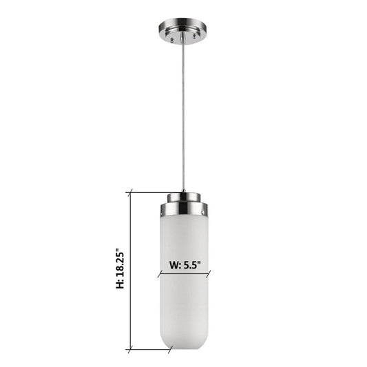 6"W Solar 1-Light Polished Nickel Pendant With Frosted Glass Shade