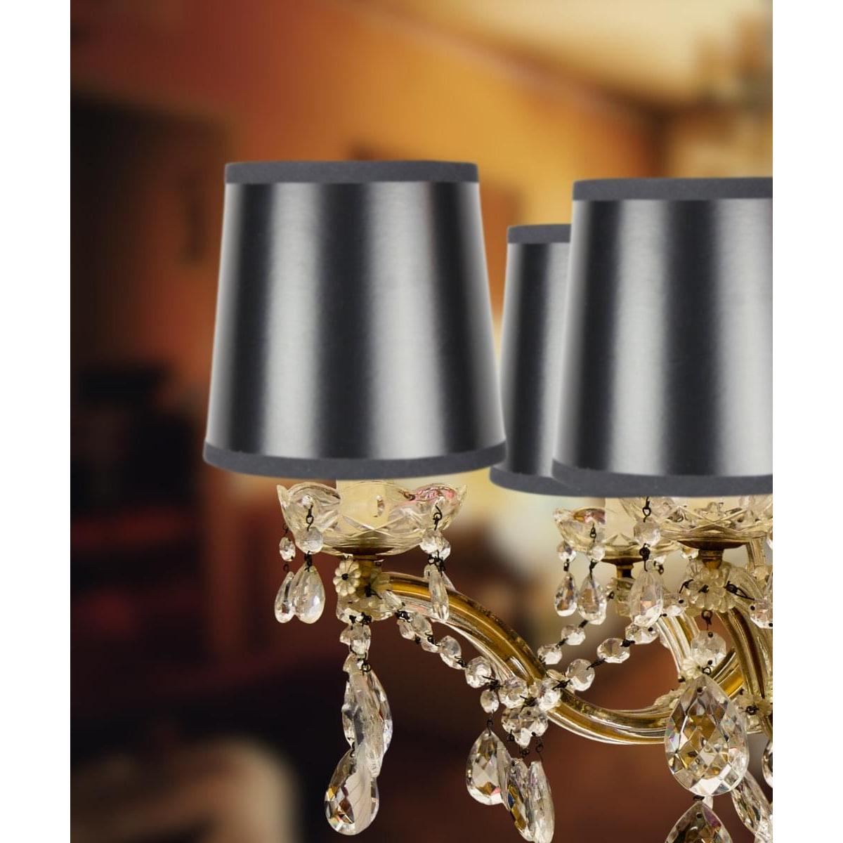 6"W x 5"H Set of 6 Black Parchment Gold-Lined Drum Chandelier Clip-On Lampshade