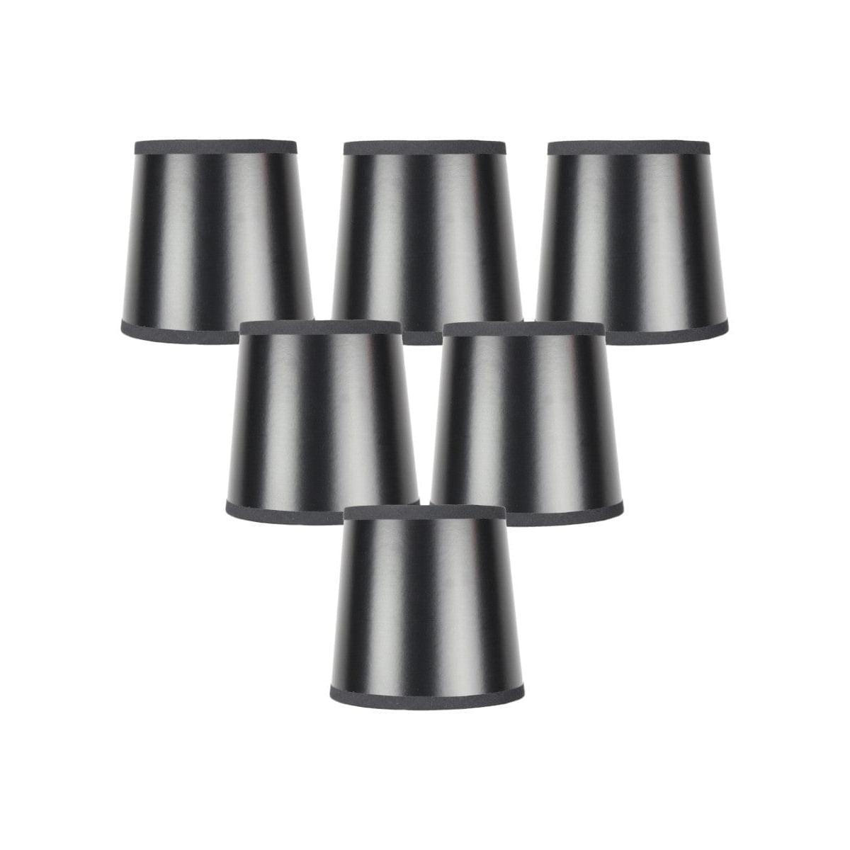 6"W x 5"H Set of 6 Black Parchment Gold-Lined Drum Chandelier Clip-On Lampshade