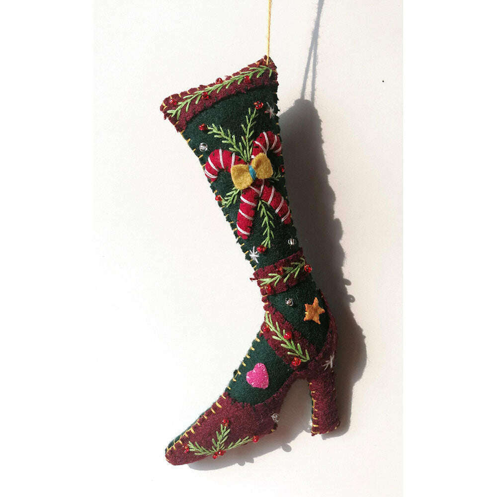 6.5" Red High Heeled Shoe w/Grn Stocking &Candy Canes