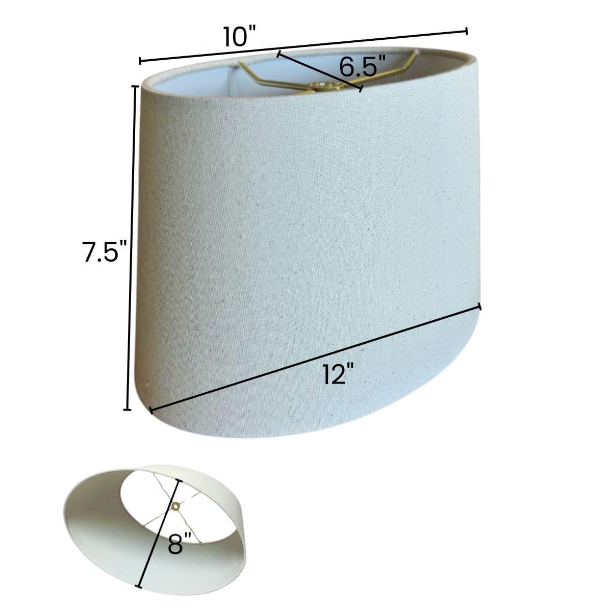 (6.5x10) Top (8x12) Bottom x 7.5H Hardback Oval Drum Lampshade, Light Oatmeal Off-White