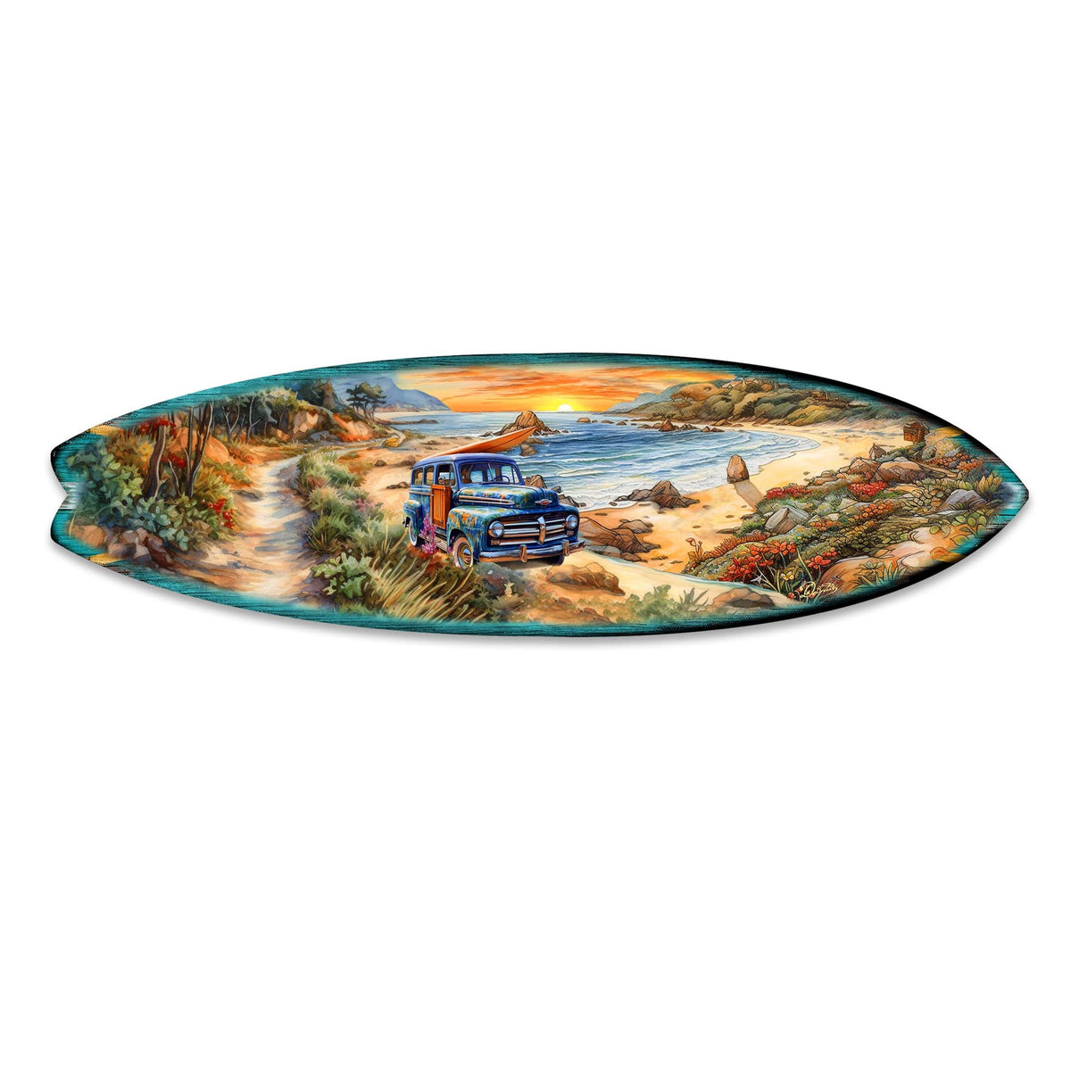 Morning Beach Surfboard Coastal Wall Art by G. DeBrekht - Coastal Holiday Decor - 8490125HS