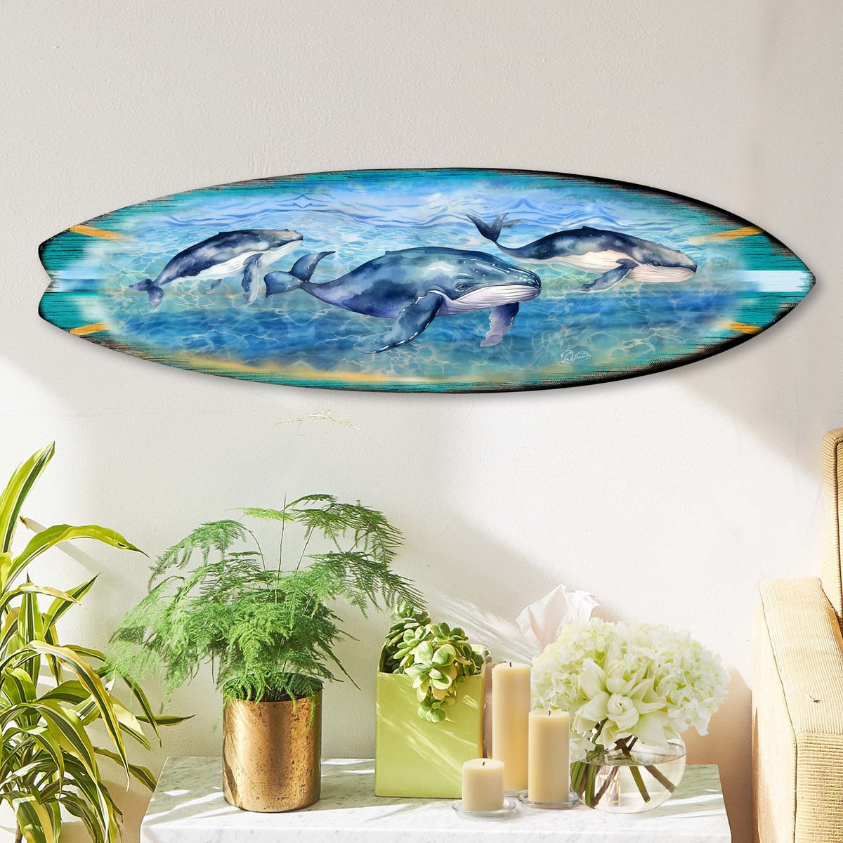 Whale's Harmony Surfboard Coastal Wall Art by G. DeBrekht - Coastal Holiday Decor - 8490114HS