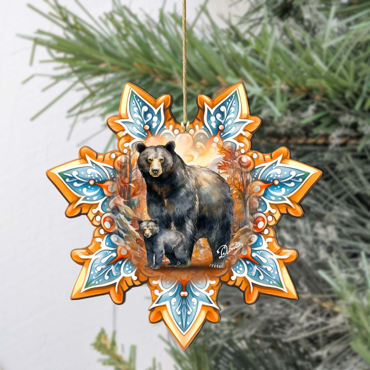Black Bear Snowflake Large Wooden Ornament by G. Debrekht - Nature Wildlife Decor - 8688407M