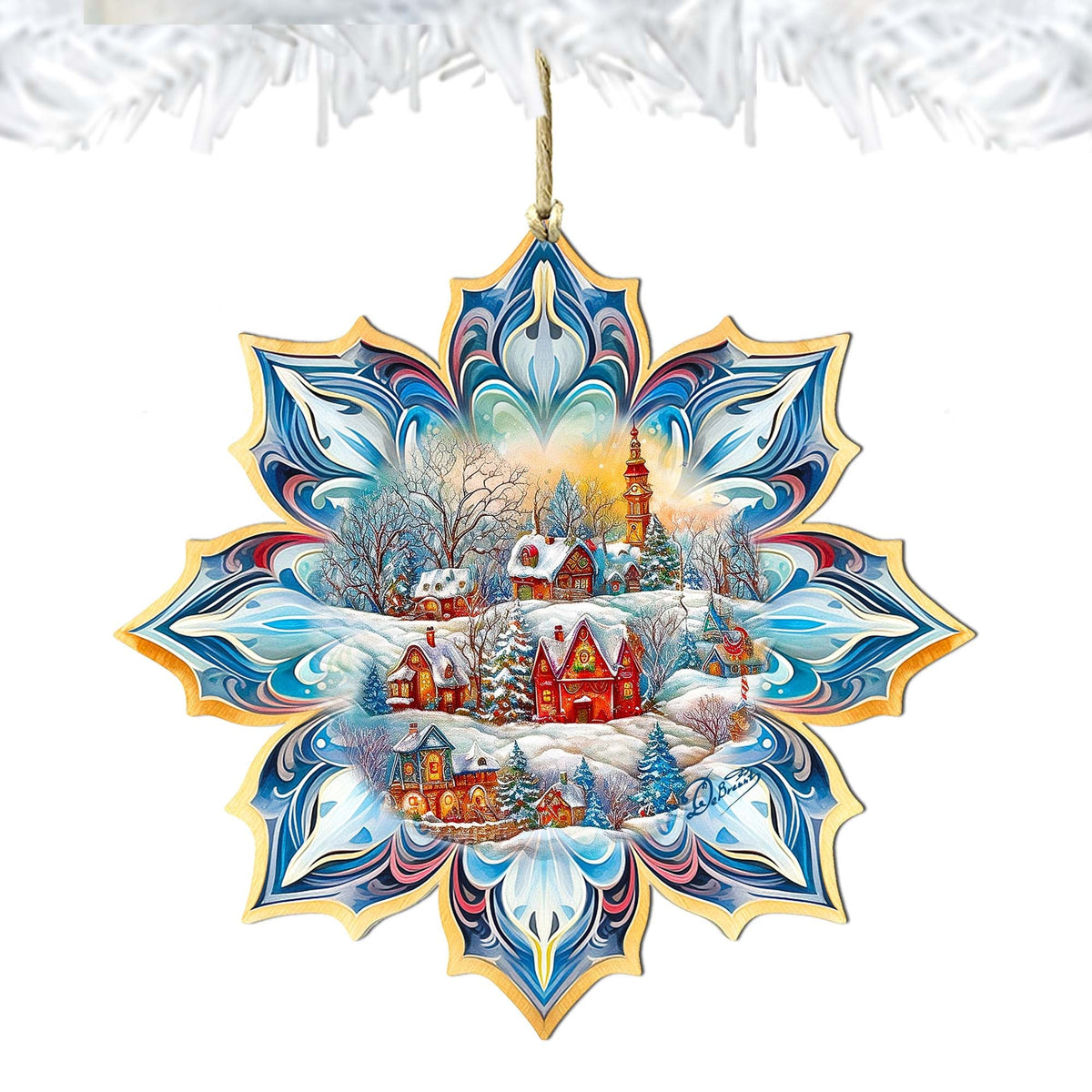 Winter Village Snowflake Wooden Ornaments by G. Debrekht - Christmas Decor - 8688418