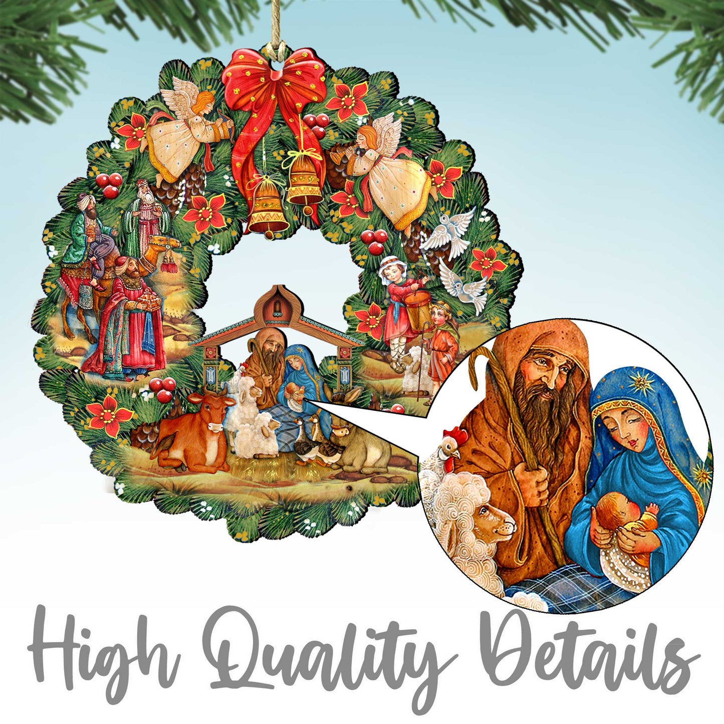 Coming to Town Santa Wooden Ornaments by G. DeBrekht - Christmas Santa Snowman Decor - 8117663