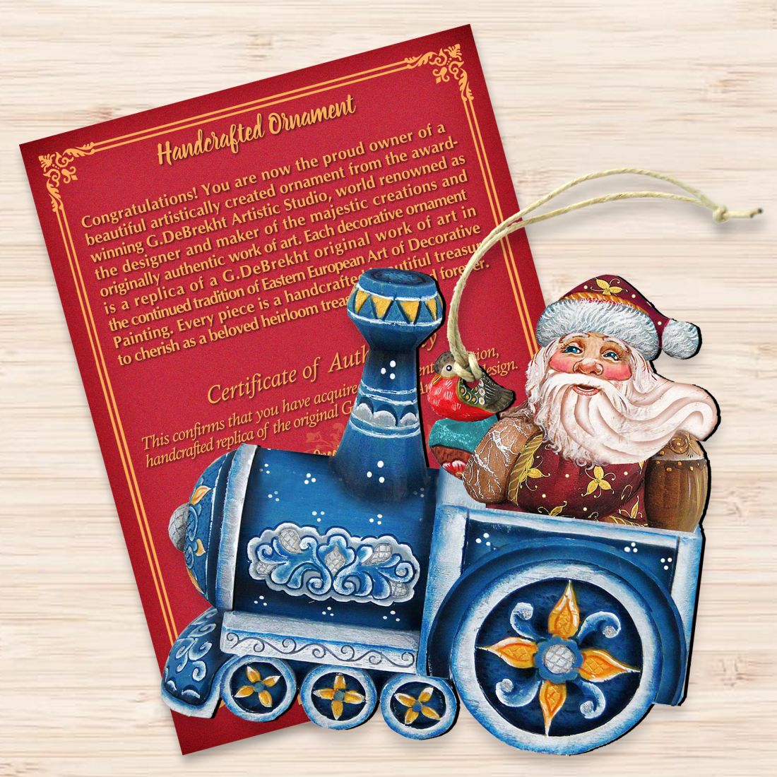 Train Riding Santa Wooden Ornaments by G. DeBrekht - Christmas Santa Snowman Decor - 8129211