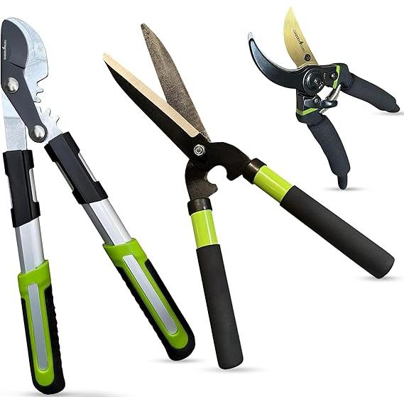 Yard Pruning & Trimming Set - Includes Hedge Shears, Garden Loppers, Pruners