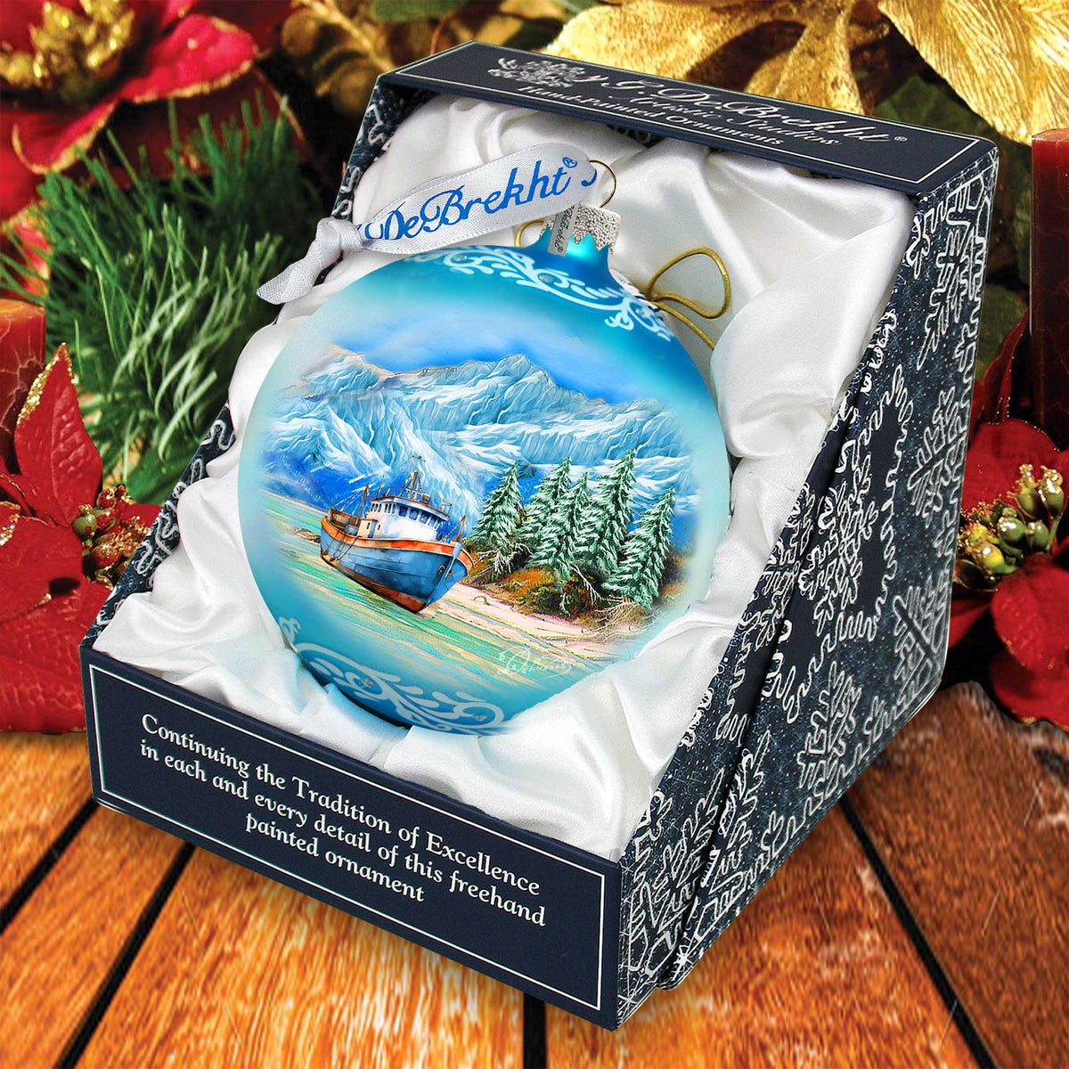Alaska Fishing Boat Glass Ornament – Handcrafted Mercury Glass Ornament - Wildlife Holiday Decor by G. DeBrekht - 73395