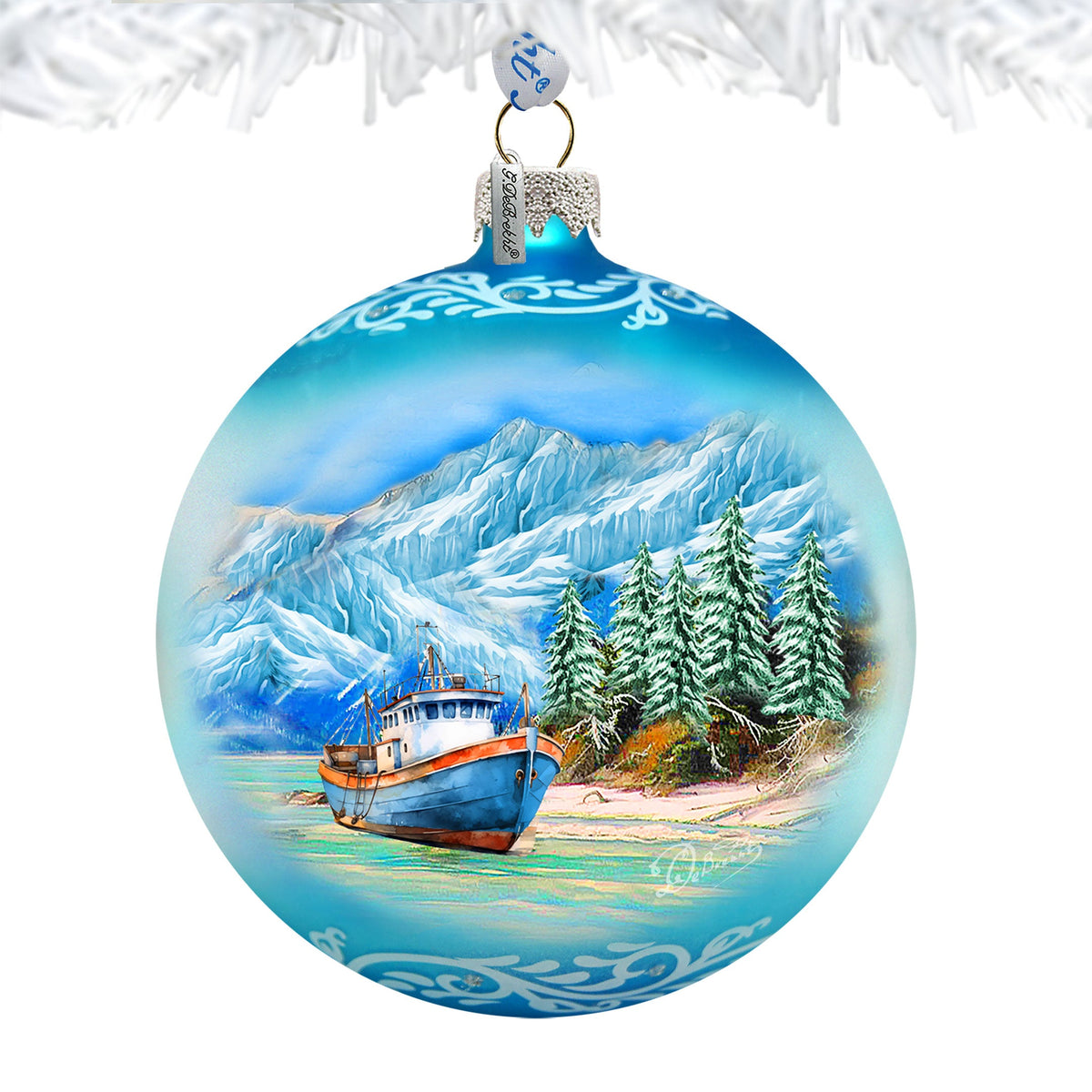 Alaska Fishing Boat Glass Ornament – Handcrafted Mercury Glass Ornament - Wildlife Holiday Decor by G. DeBrekht - 73395