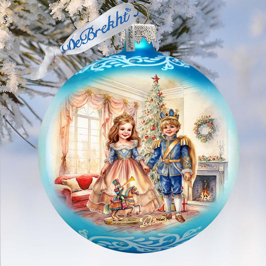 Nutcracker Ballet Scene - Clara and Prince Lg Glass Ornament by G. Debrekht - Christmas Décor - 73933