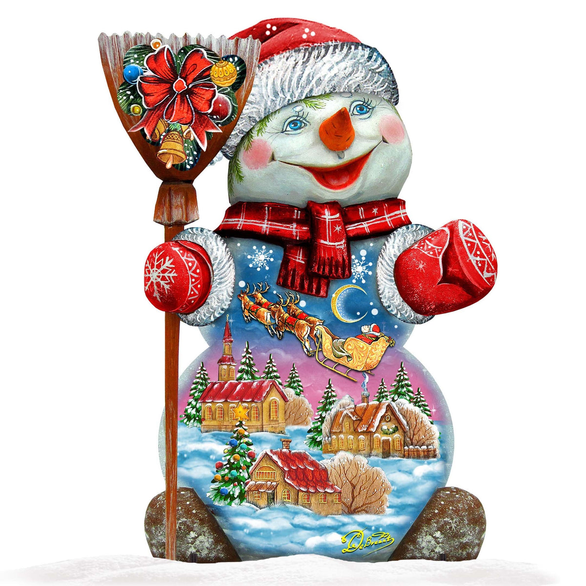 Santa In the Night Sky Snowman Christmas Outdoor Decor by G. DeBrekht - Christmas Santa Snowman Decor - 818158F